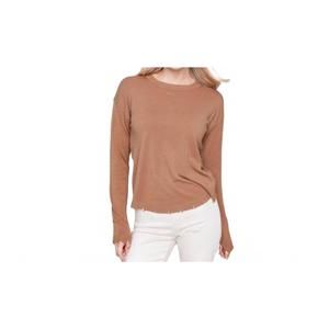 NEW CHARLIE B frayed edge round hem sweater in truffle